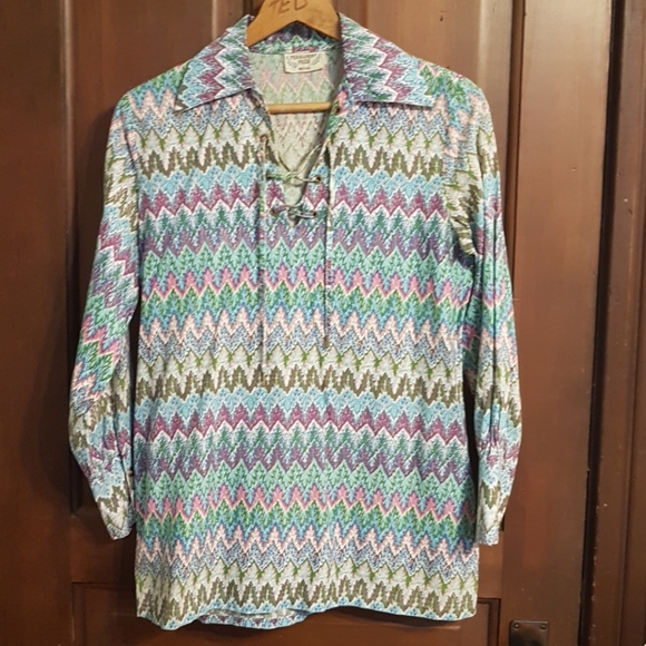 SALE!💥Vintage Lace Up Collared Top - Picture 1 of 7